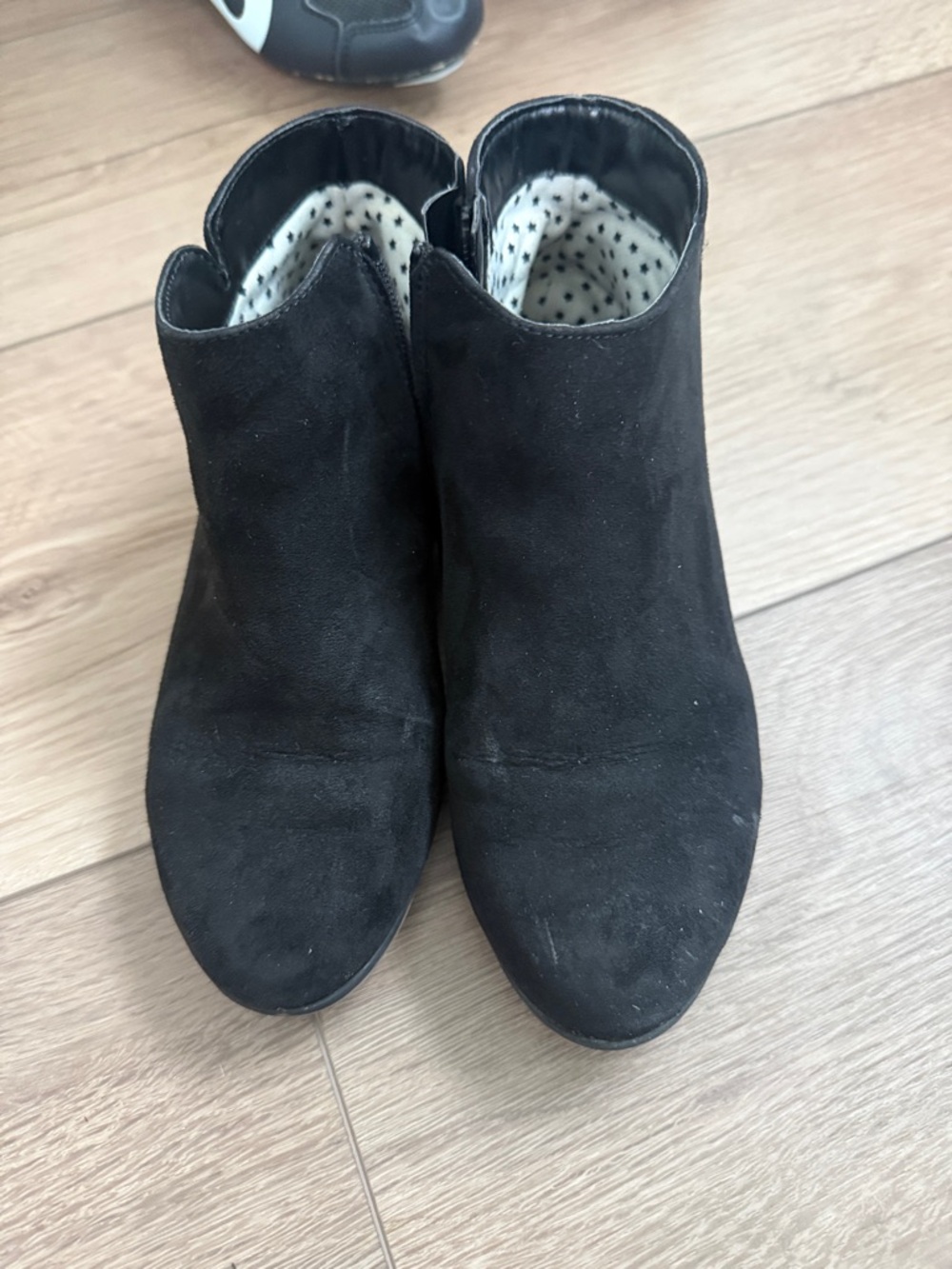 Cat & Jack Black Suede Ankle Boots with Polka Dot Lining